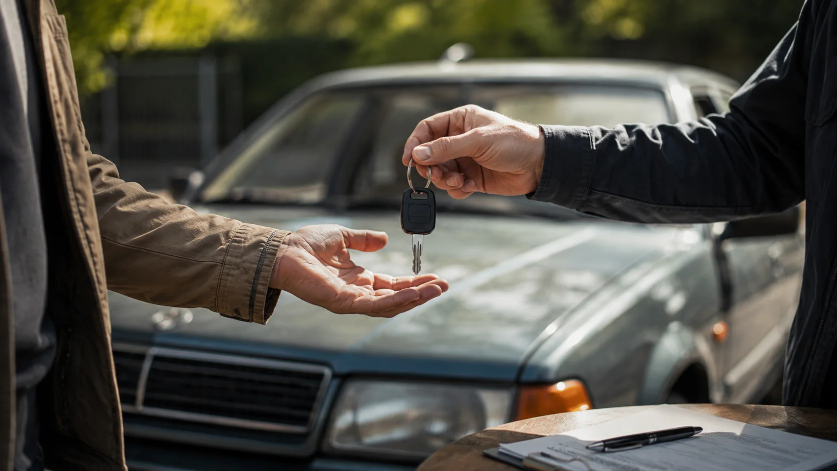 Předávání klíčů při prodeji staršího automobilu